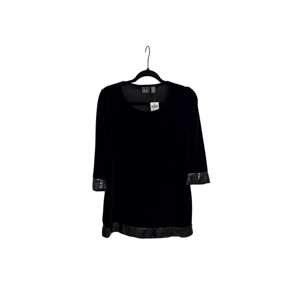 NWT Chico's Travelers Collection Black Glam Velvet Sequin Hem Tunic Shirt Size 0